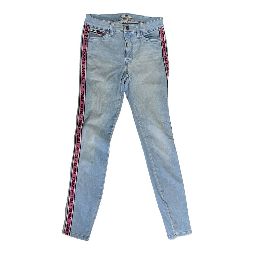 Tommy Hilfiger Denim Legging Jeans Light Wash Logo Side Stripe Size 0 Skinny